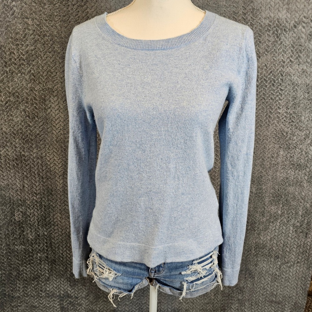 J.Crew Teddie Sweater Womens Medium Light Blue Cotton Merino Wool‎ Crewneck 792